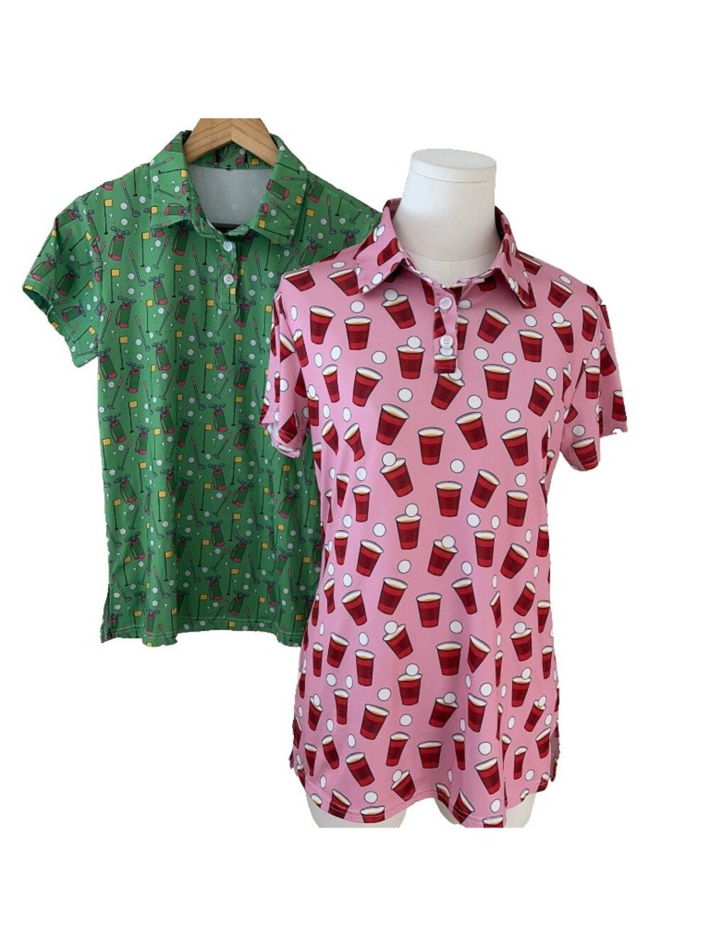 2 Golf Gentry Polo Shirt Women's Sz M Novelty Print Performance Stretch Athletic